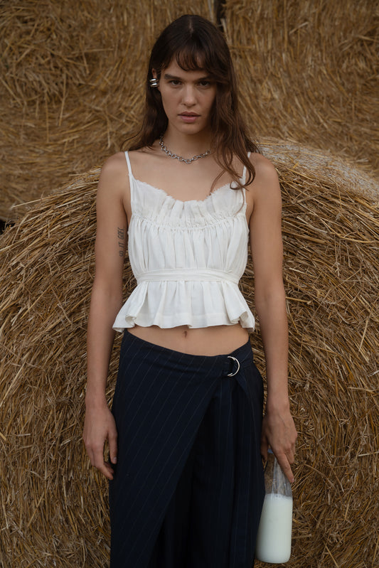 Florence White Gathered Top
