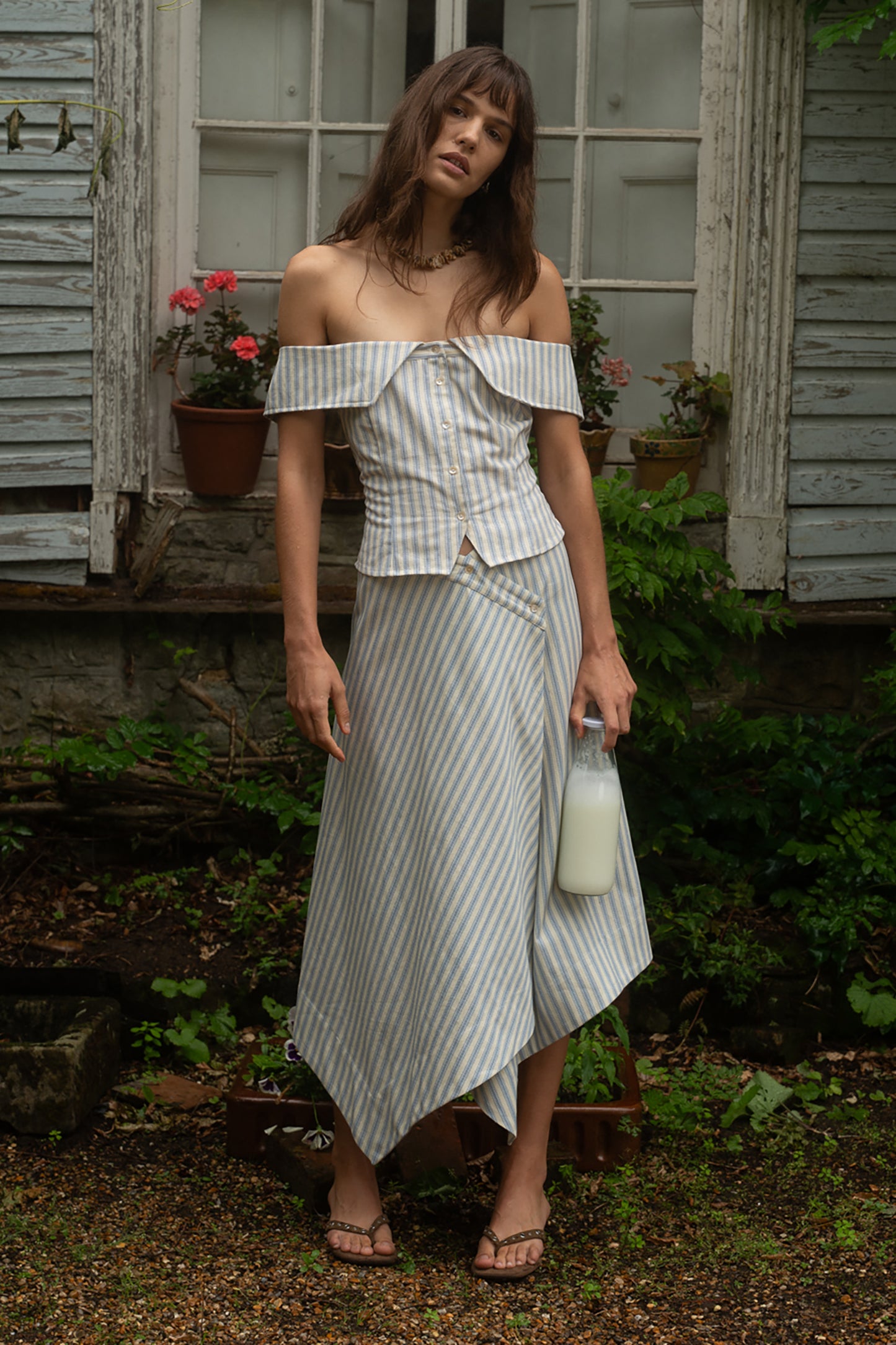 Hazel Stripe Asymmetric Midi Skirt